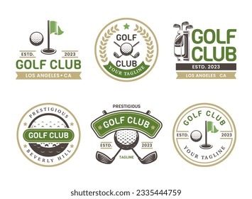 Vintage golf logo sign badge template bundle. Vintage golf logo with shield background vector design collection