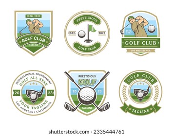 Vintage golf logo sign badge template bundle. Vintage golf logo with shield background vector design collection