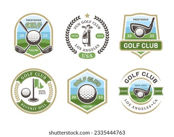 Vintage golf logo sign badge template bundle. Vintage golf logo with shield background vector design collection