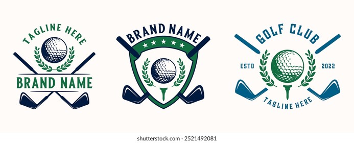 Logotipo vintage del golf. palo de golf y estilo vintage de la decoración del ornamento de la pelota de golf para el deporte del golf.