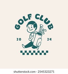 Vintage golf player cartoon character