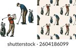 Vintage Golf Players Seamless Pattern Vector Illustration
