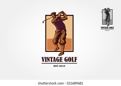 Vintage Golf Vector Logo Template. Vintage logo illustration with a man golf player.