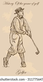 Vintage Golfer, an Man. Freehand drawing, vector. Vector is easy editable in layers. Colored background is isolated.