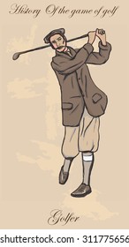 Vintage Golfer, an Man. Freehand drawing, vector. Vector is easy editable in layers. Colored background is isolated.