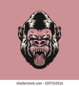 Vintage Gorila Head angry handdrawn illustration
