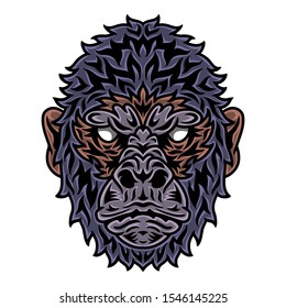 Vintage gorilla face. Heading vintage style Isolated on a white background. Design element for logo, badge, tattoo, t-shirt, banner, poster.