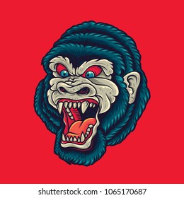 vintage Gorilla / King Kong Head Old School Tattoo Illustration