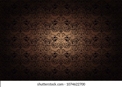 vintage Gothic background in gold, bronze, caramel, chocolate, and black with classic Baroque pattern, Rococo with darkened edges