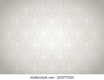Vintage, Gothic background in white color in Baroque, rococo style with classic antique ornament. Luxury royal gold wallpaper with stage lighting. Vector illustration