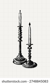 Vintage Gothic Candlestick Pair Illustration
