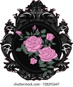 Vintage Gothic Card with Pink Roses - Vector