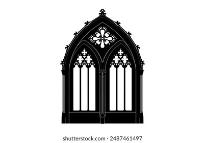 Clipart de la silueta de la puerta gótica de Antiguas, Vector de la puerta gótica Silueta negra aislada en un fondo blanco