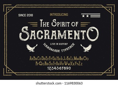 Vintage Gothic font. Hand Made Typeface. Custom handwritten alphabet. Original Letters and Numbers. Vector