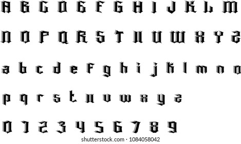 vintage gothic font with shadow - vector alphabet
