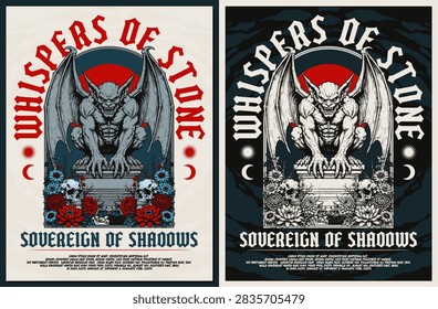 Vintage Gothic Gargoyle Statue Skull Poster T-Shirt Template