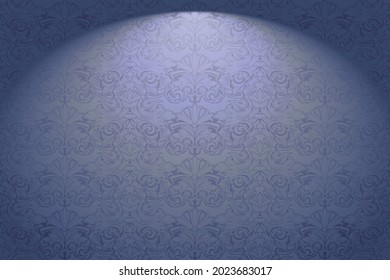 Vintage, Gothic horizontal background in the Baroque, rococo style. Luxurious, royal wallpaper in new light violet, lavender color with stage lighting. Vector illustration