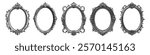 Vintage gothic mirror frames with stippled photocopy texture. Vector illustration of retro victorian ornate oval borders in antique baroque style. Design element for banner, halftone collage.