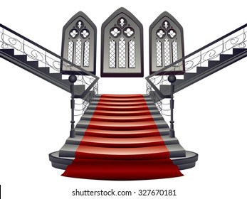 Vintage gothic room interior with old stairs.
