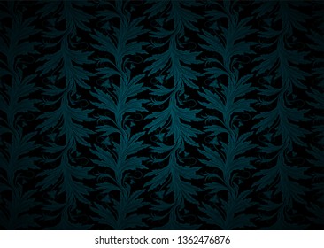 vintage Gothic, royal background in black and cyan, green with classic floral Baroque pattern, Rococo with darkened edges, vector Eps 10