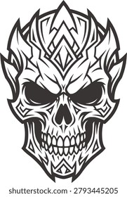 Vintage Gothic Skull Vector Design With Bold Blackwork And Dark Aesthetic Style