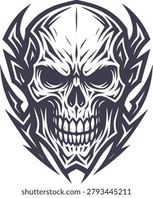 Vintage Gothic Skull Vector Design With Bold Blackwork And Dark Aesthetic Style