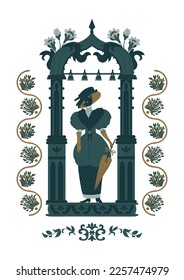 Vintage gothic woman flowers frame