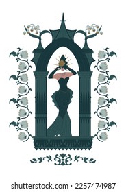 Vintage gothic woman flowers frame