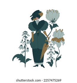 Vintage gothic woman flowers frame