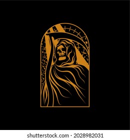 Vintage, Gothic, Youthful, Illuminating Grim Reaper T-shirt, Poster, Tattoo Vector Design Illustration