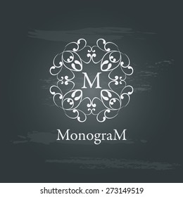 Vintage graceful monogram design template. Logo design isolated on chalkboard background. Vector illustration