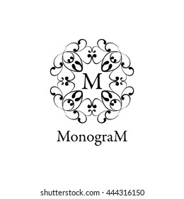 Vintage graceful monogram design template. Logo design in black color isolated on white background. Vector illustration