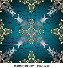 Vintage gradient blue background illustration with golden and white elements. Vector illustration.