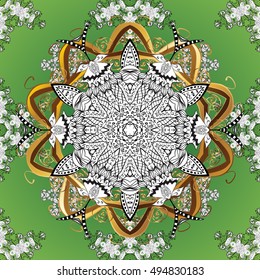 Vintage gradient green background illustration with golden and white elements. Vector illustration.