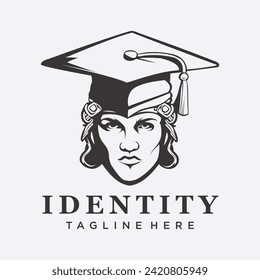 vintage graduate face man illustrations  logo vector 