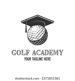 Vintage Graduate Toga Hat with Golf Ball for Sport Course Education School Academy Club Logo Design Vector
