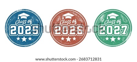Vintage Graduation Stamp Set - Class of 2025, 2026, and 2027 with Cap and Star Design