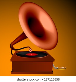 vintage gramophone, abstract vector art illustration; image contains gradient mesh and transparency