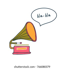Vintage gramophone concept illustration. Hand drawn vector illustration. Doodle.