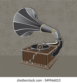 vintage gramophone illustration on the background Wallpaper
