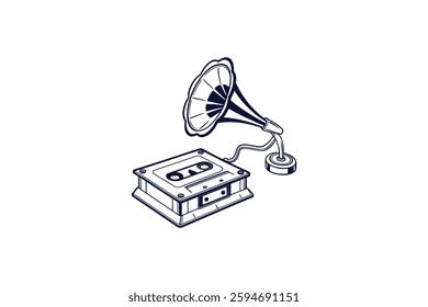 vintage gramophone music player silhouette vector illustration