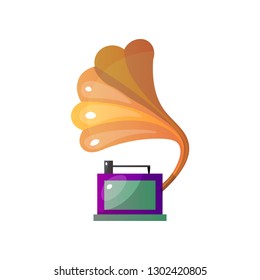 Vintage Gramophone Musical Instrument, Music Vinyl Record Player Vector Illustration