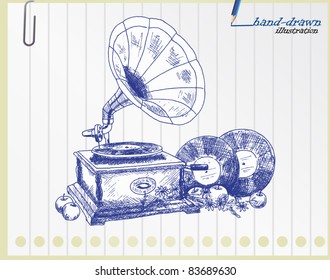 Vintage gramophone - original hand-drawn illustration