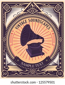 Vintage gramophone & propaganda style poster. Highly detailed original illustration,  just add your own text to customize it. Fully editable and scalable.