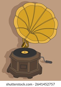 Vintage gramophone vinyl record player vector illustration