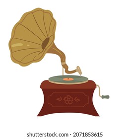 Vintage gramophone with vinyl recording on disc.Vector graphics.