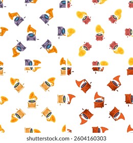 Vintage gramophones playing colorful music notes seamless pattern on white background