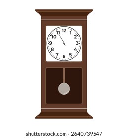 Vintage Grandfather Clock with Pendulum Vector Illustration. The lower section of the clock includes a visible swinging pendulum encased in a dark rectangular compartment.