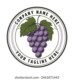 Vintage Grape Fruit Badge Emblem for Craft Beer Wine or Farm Garden Product Logo Design