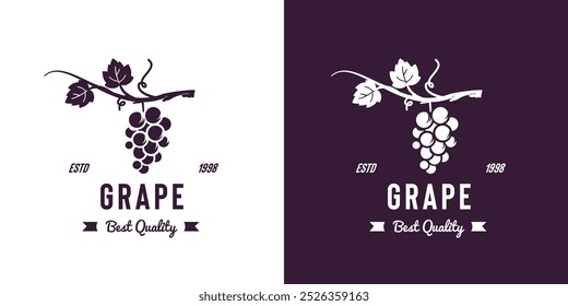 vintage grape logo illustration with vines suitable for fruit shops and fruit plantations